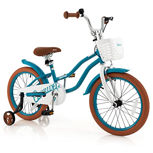 Baby Joy Kids Bike, 14 16 18 Inch Boys Girls Bike For 3-8 Years Old W/Training Wheels, Adjustable Seat, Removable Basket, Handbrake And Coaster Brake, Kids Bicycle (Pink & Turquoise) #TOP7