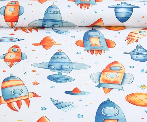 Image of FRESH FROM LOOM Rotary Printed Micro Fiber Comforter | Dohar | Quit | Double Bed | Double Weaved | Washable | Hypoallergenic Skin Friendly (White-Rocket | 90 x 95 Inch)