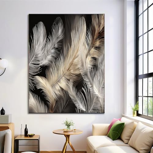 Cuadros de decoración de salón abstracto y plumas para un pasillo elegante de 60x90 cm