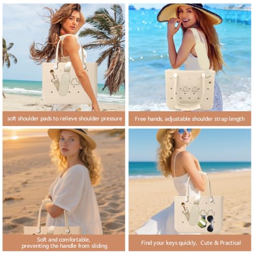 Image of LBU Strap for Bag Accessories with Handle Wrap, Shoulder Pad, Metal Connectors, 2Pcs Key Holders Crossbody Replacement Shoulder Strap Wrap for XL Medium Rubber Tote Beach Bags(Cream White)
