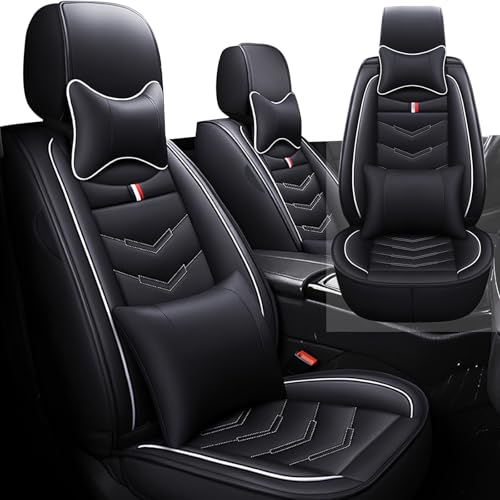 Image of Car Seat Cover 2 Seats for Nissan 370Z 2009-2020, Durable Wear Resistant Waterproof Vehicle Cushion Cover, Breathable No Odor Premium Leather Vehicle Seat Covers.(Luxury,Black White)