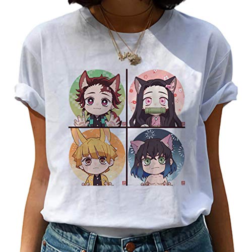 Camiseta Demon Slayer feminina para adolescentes de manga curta anime camiseta Summer Kimetsu No...