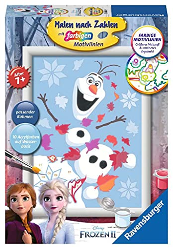 Ravensburger CreArt 28484 - Fröhlicher Olaf - Malen nach Zahlen Disney Frozen für Kinder ab 7 Jahre, Malset mit Rahmen, Pinsel und Acrylfarben, Geschenk für Mädchen und Jungen