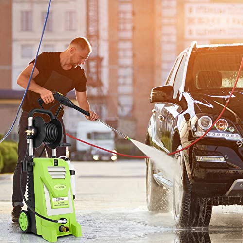3800PSI Electric Pressure Washer,3.0GPM Electric Power Washer 2000W High Pressure Washer with Hose Reel for Cleaning Cars Houses Driveways Fences Patios Garden (Green)