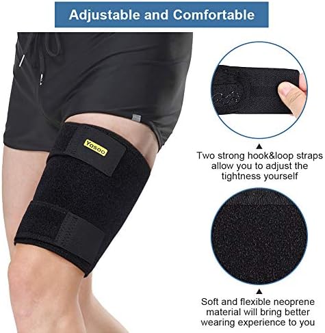 Adjustable Hamstring Support, Heated Thigh Brace Thigh Support Brace with Anti-Slip Straps, Thigh Compression Support for Sprains, Strains, Bruised, Strained Muscles