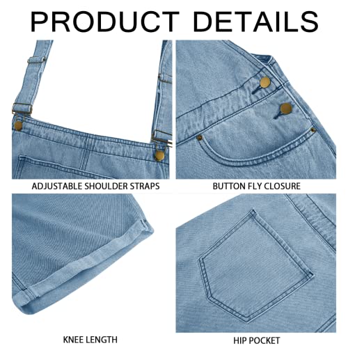 Runcati Mens Denim Shorts Bib Overall Jean Romper Casual Loose Fit Walkshort Button Pockets Summer Jumpersuit