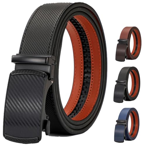 Ratchet belts for men, leather ratchet belts with adjustable buckle for men dress and casual, trim to fit
