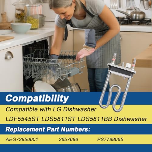 Image of Dishwasher Heater Assembly Compatible with LG LDF5545ST LDS5811ST LDS5811BB Dishwasher Replace#: AEG72950001 2657686 PS7788065