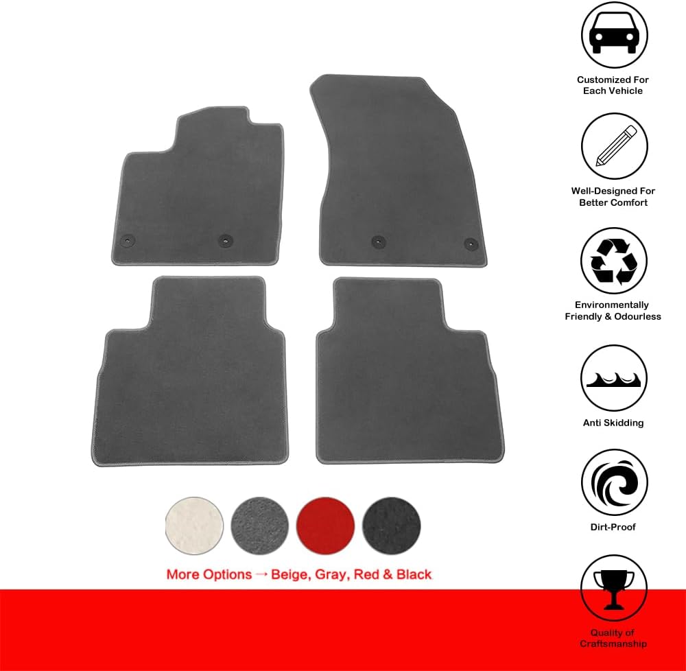 IKON MOTORSPRTS, Floor Mats Compatible with 2021-2026 Nissan Rogue, Car Custom Nylon Gray/Grey Carpets Liner Guard Protector 1st 2nd Row Front Rear Protection Cover 4PCS