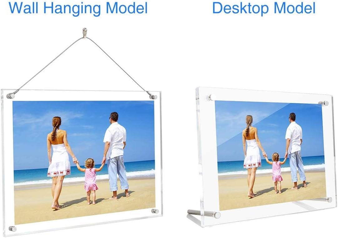 NIUBEE Clear Acrylic Wall Mounted Picture Frame B3 Size, 14x20 Inch Beveled Desktop Frameless Plexiglass Photo Photography Display with Included Hanging Hardware