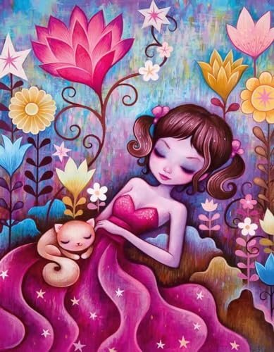 Diamond Painting Jeune Fille en Fleurs grand format toile mosaïque strass