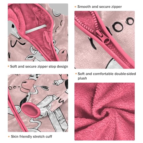 OTVEE Funny Cows and Milk Pink Pattern Kids Hoodie Jacket Fall Spring Full Zip Warm Outwear Coat3
