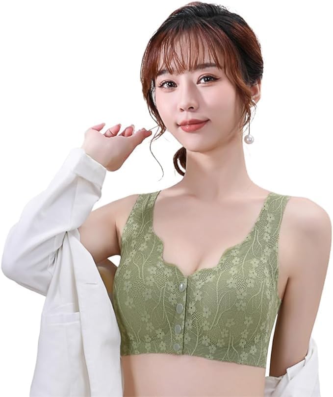 Women's Cotton New Moms Padded Front Open Feeding Maternity Baby Nursing Bra Green-image-5