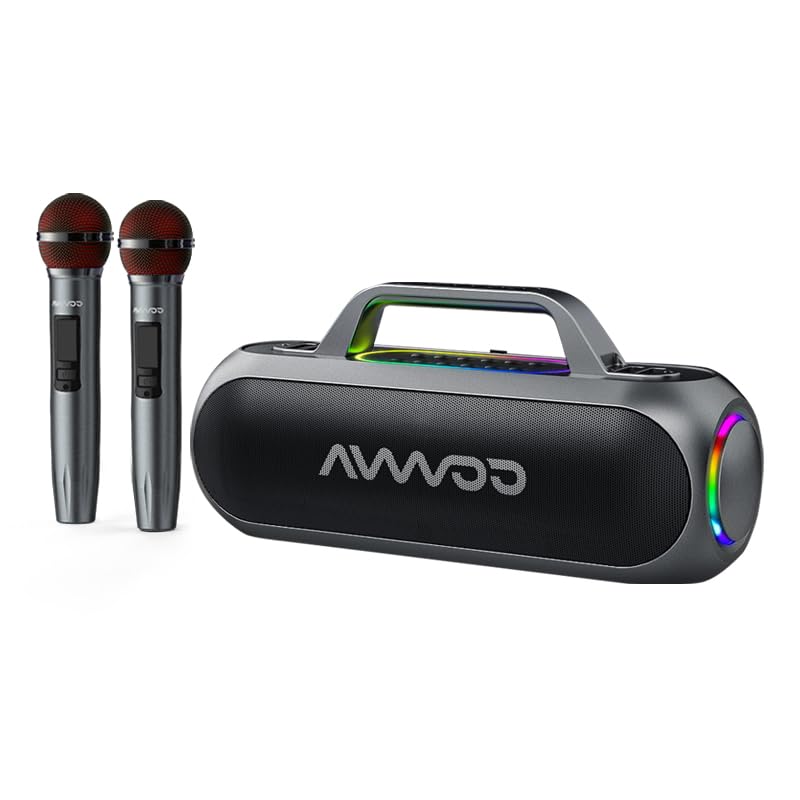 180W Karaoke Speakers with 2 Microphones, Portable Bluetooth Speakers, Outdoor Boombox with RGB Lights, EQ, USB Port, TF Card, Aux in