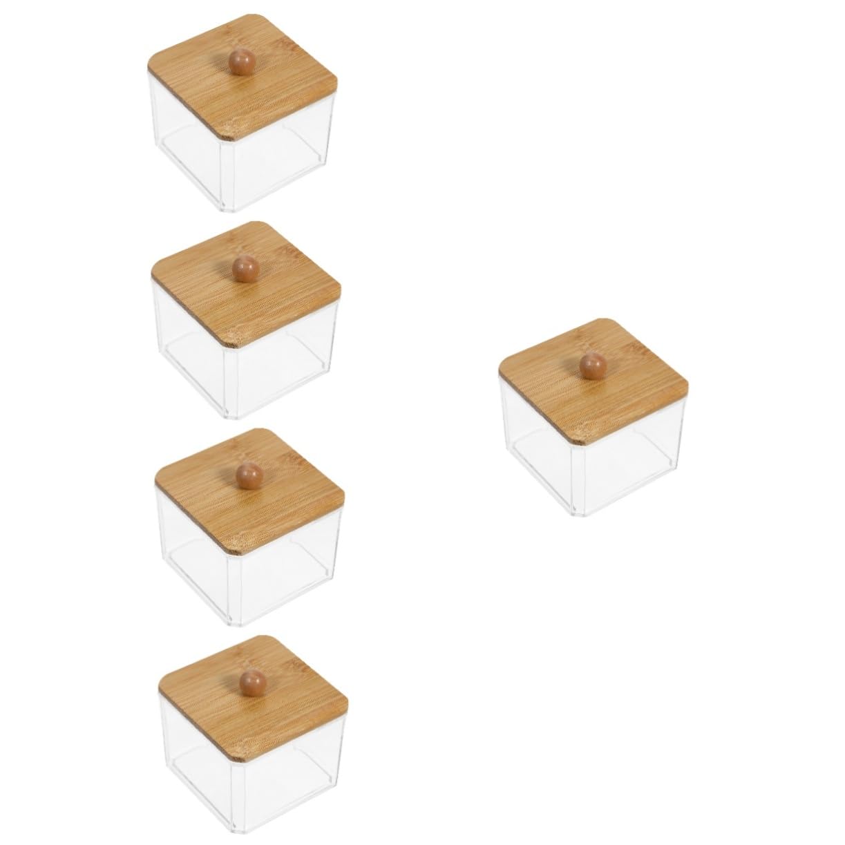 Cabilock 5-teiliger Wattestäbchenhalter Make-up-schwamm-organizer Wattepad-box Mit Deckel Glatter Holz-organizer Für Ihren Schminktisch Verhindert Feuchtigkeit Und