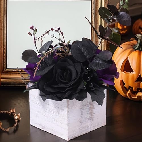 Flores de Halloween artificiales con jarron de madera para centros de mesa de hotel y hogar 8
