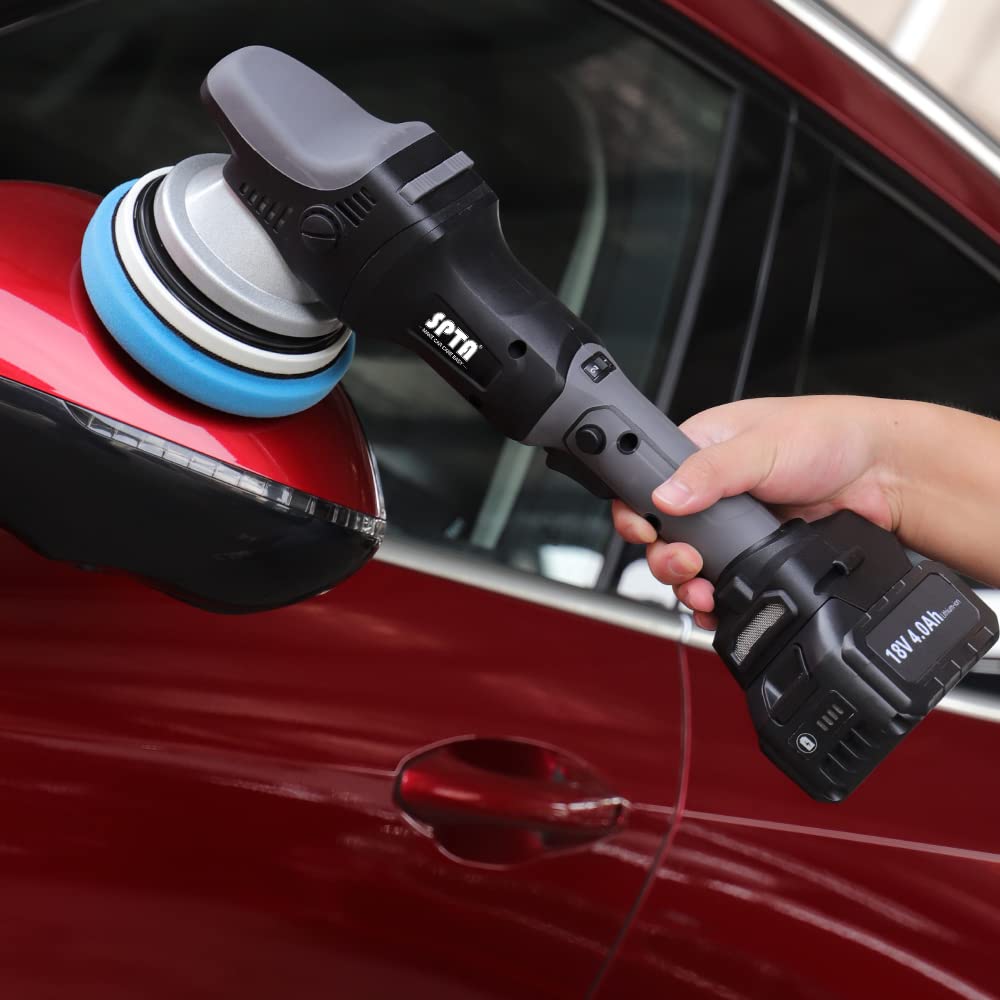 SPTA Pulidora de coche, pulidora de rotación forzada, almohadilla de pulido eléctrica, juego de pulido de automóviles y