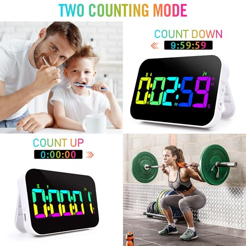TXL Kitchen Timer for Cooking, Rechargeable Digital Magnetic Timer with Large LED Display, Loud Alarm, Sound Countdown, 4 Volume Levels and 3 Brightness for Classroom, Study (RGB) - Image 2