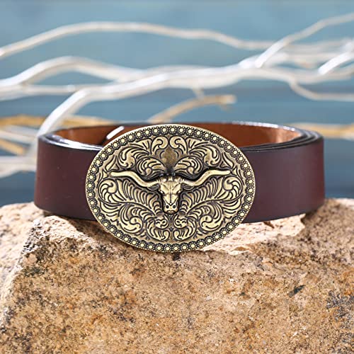 Image of Turquoise Belt Buckle for Men Western Texas Longhorn Bull Rodeo Belt Buckle American Cowboy Chic Gift