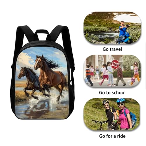 Kids Lightweight Backpack Girls Boys Horse Print School Bag with Lunch Box Pencil Case Water Bottle Sleeve 4 in 1 Book Bag Teen Animal Schoolbag Set Insulated Lunc Tote Camping Sling Bag4