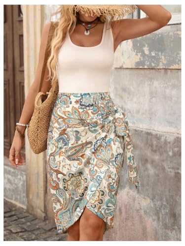 Image of GORGLITTER Women's Tropical Print Knot Side Wrap Hem Vacation Tank Dress