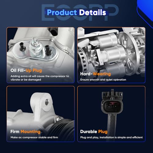 Image of ECCPP AC Compressor for Chevrolet Silverado 1500 Suburban Tahoe 4.3L 5.3L 6.2L 2019-2023 | 2019-2025 for GMC for Sierra 1500 4.3L 5.3L 6.2L AC Compressor with Clutch Rapid Cooling
