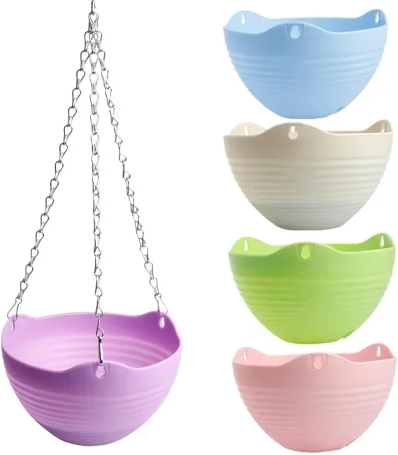 2 Pcs Garden Supplies Plastic Thickened Resin Flower Pot Hanging Type Plant Chain Basket Planter Holder Accessories for Planters(Yellow)