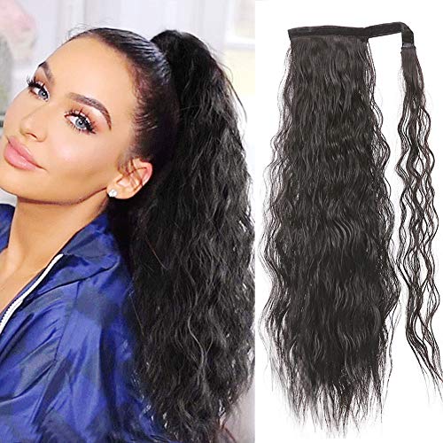 Suri Hair New Long Curly Wavy Ponytail Synthetic Hairpiece Wrap on Clip in Ponytail Extensions Dark Brown Pony Tail-Pocket Design(#4)