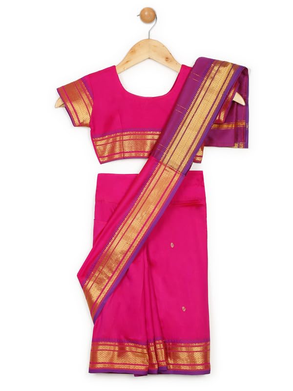 Image of LITTLE GINNIE Ready To Wear Ethnic Saree for Girls - Multicolor Ages 2-8 Years