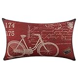 Fheaven Bicycle Linen Square Throw Flax Pillow Case Decorative Cushion Pillow Cover (Red)
