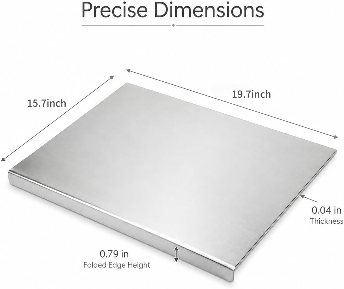 304 Stainless Steel Cutting Board with Lip - Multipurpose Chopping Board for Kneading Dough, Baking, Meat, Veggies & Bread