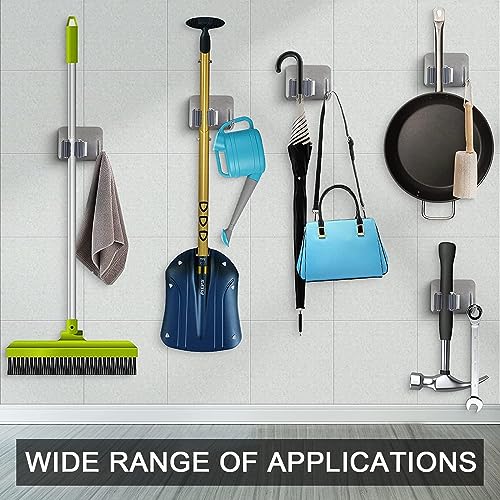 Image of Enclave Stainless Steel Mop and Broom Holder Wall Mounted Adhesive Storage Solutions for Broom mop etc, Garage Storage Systems Broom Organizer. (1 RACK 1 HOOK /SILVER, PACK OF 1)