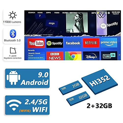 Image of TOPTRO Projector for Home 4K Support, Q10 Pro Max 12000Lumen Native Full HD Projector 2GB 16GB 5G WiFi 6 Bluetooth 5 YouTube PrimeVideo Netflix Builtin Portable Projector 300inch Home Cinema Projector