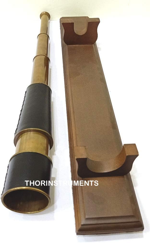 Nautical Antique Brass Pirate Handheld Telescope 18" Black Leather Spyglass Rustic Vintage Home Decor Gifts