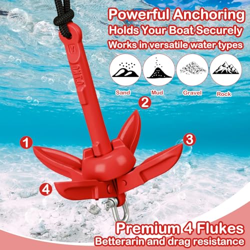 Image of MorningRo 1 Pack 1.5 /3.5 lb Marine Kayak Anchor Kit with 40ft Rope and Buoy Folding Grapnel Boat Anchor Kit Kayak Fishing Accessories for Small Boats, Canoe, SUP Paddle Boards