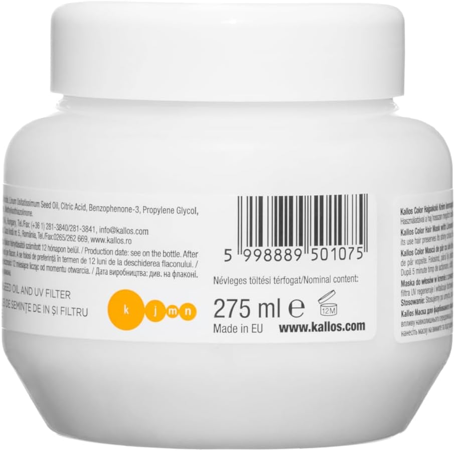 Kallos KJMN Color Vitalizing Hair Mask with linseed oil and UV filter for color treated and damaged hair 275 ml - 9,3 Fl Oz