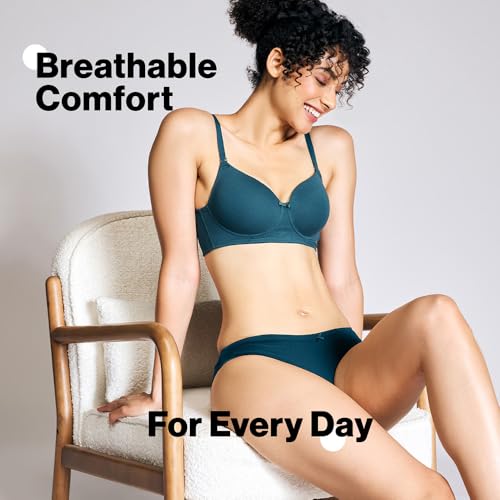 Image of NYKD NYB198 Cotton Lightly Padded Non Wired 3 /4th Coverage T-Shirt Bra Multiway Detachable Straps Invisible Under Clothes