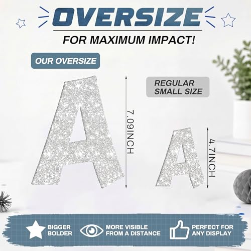Image of Colarr 216 Pcs 7 Inch Glitter Bulletin Board Letters Large for Classroom Alphabet Punctuation Symbol Cutout Die-Cut Poster Letter with Adhesive Dot School Party Holiday Decor Display(Silver)