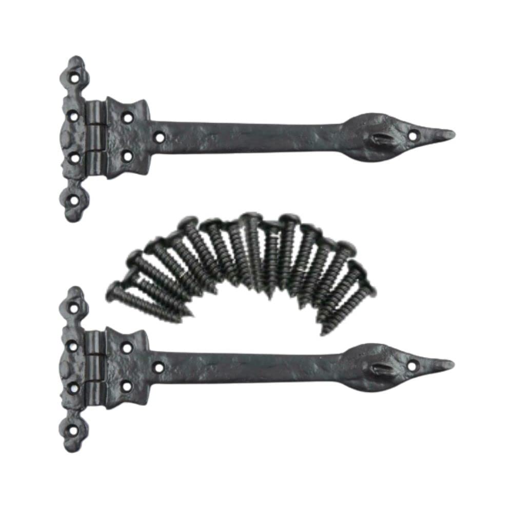 Sisi Uk Black Antique Victorian Spear Door Hinges 12 Inch – Decorative Garage, Gate & Sliding Door Hinges With Matching Screws (Pack Of 2)