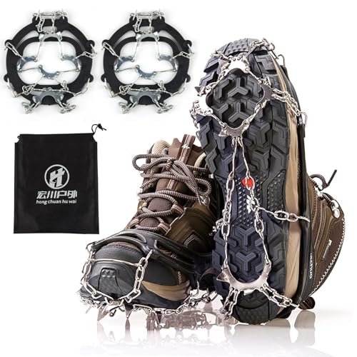 Picos Crampones Hielo, ACTOYS Inoxidable Crampones Nieve Hielo, Crampones Portátil Antideslizante, Crampones Zapatos con 10 Dientes de Acero Inoxidable