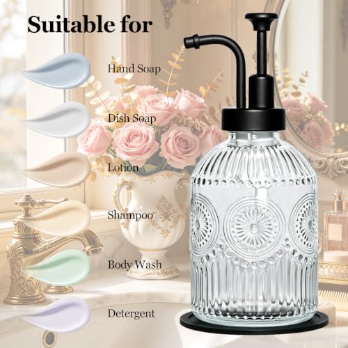 Tonxus 2pcs Vintage Soap Dispenser, Refillable 12 Oz Soap Dispenser for Bathroom and Kitchen, Clear Glass Hand Soap Dispenser, Liquid, Lotion Container Bottle with Gold Stainless Steel Pump by Tonxus - Used condition - Image 8