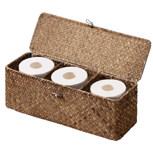 StorageWorks-Wicker-Basket-with-Lids-Large-Toilet-Paper-Basket-Seagrass StorageWorks Wicker Basket with Lids, Large Toilet Paper Basket, Seagrass - Image 1
