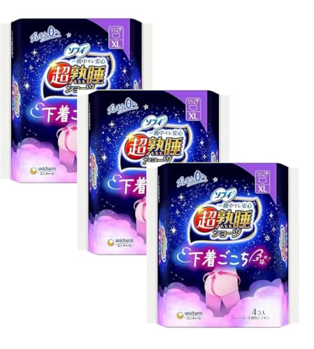 【3袋セット】ソフィ 超熟睡 ショーツ 特に多い夜用 XL 12ピース(4コ入×3袋) 生理用品 ナプキン