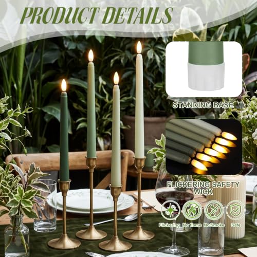 Image of Rossesay 24 Pcs Flameless LED Taper Candles Battery Operated Candle 8.5 inch, 9.65 inch, 10.8 inch, 12.8 inch Flameless Candlesticks Flickering for Christmas Church Wedding Indoor Decoration(Classic, Green Series)