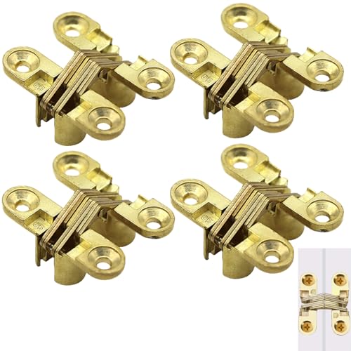 Eruceky 4 Pezzi Cerniera a Croce Nascosta, 180 Gradi Mini Cerniera Scomparsa, per Porta per Armadio a Soffietto a Scomparsa Camera Da Letto