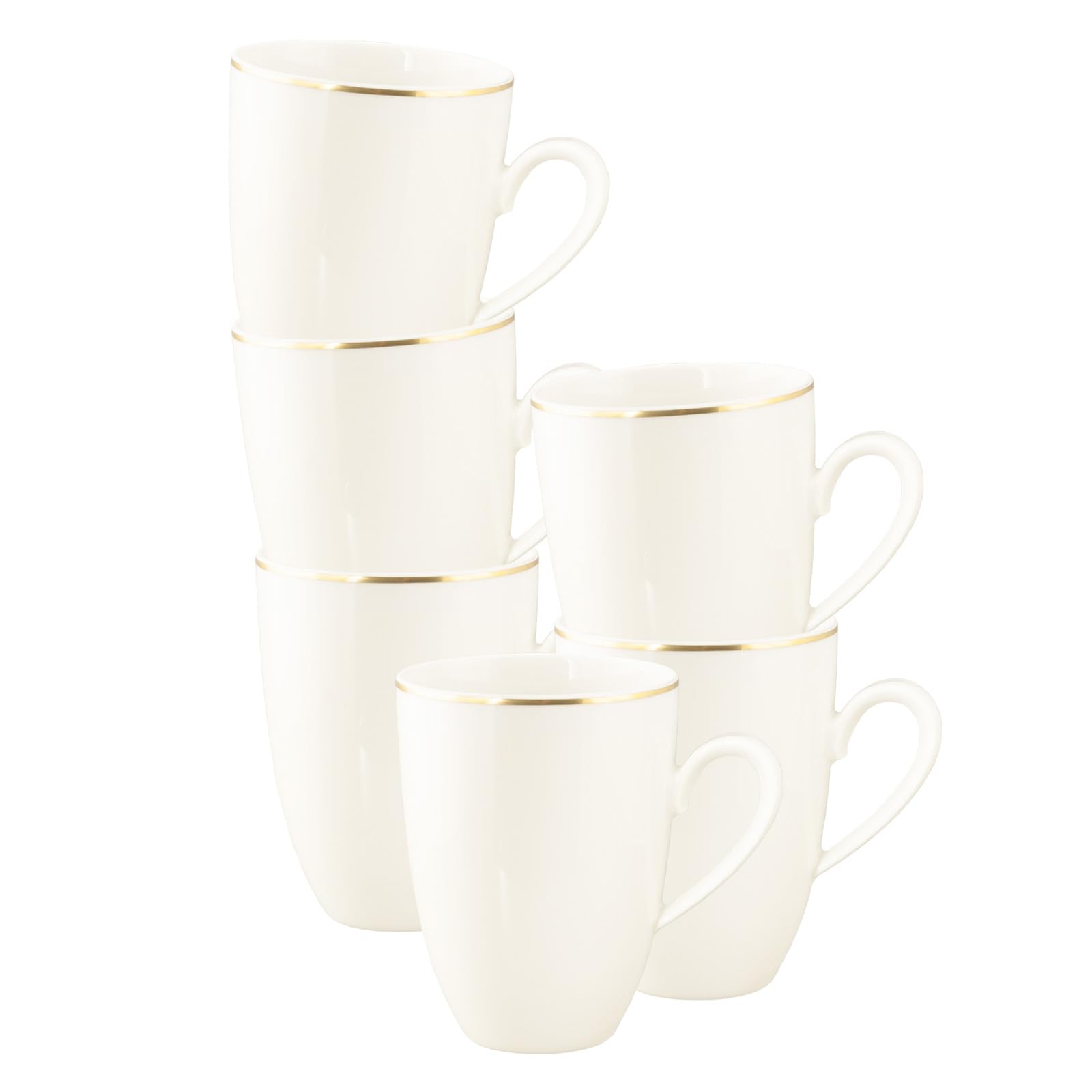 Seltmann Weiden Savona Henkelbecher 6er Set, 350 ml, Kaffeebecher für Heißgetränke, Porzellan, Spülmaschinen- & Mikrowellenfest, Goldrand
