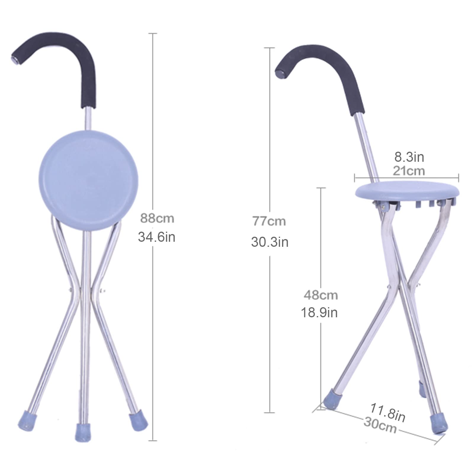 BIHOME Asiento de caña de Caminar Plegable, Silla de espesas para Mujeres y Hombres, muleta de heces de Acero Inoxidable con 3 Patas para Viajes de Edad Avanzada al Aire Libre