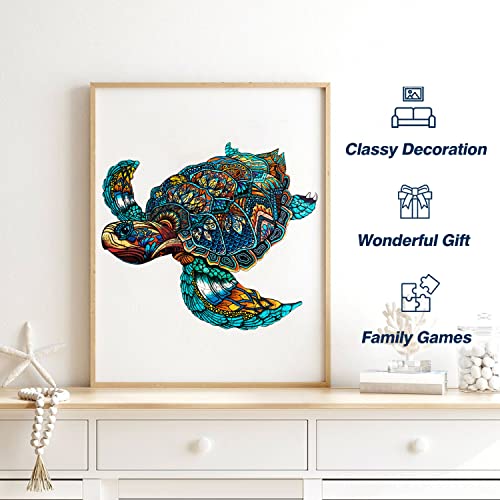 Rompecabezas de madera para adultos Jigfoxy, rompecabezas jigsaw en forma de tortuga marina, piezas únicas de madera, regalos para Navidad y Acción de Gracias para amigos y familia (M - 11,8 x 10 pulgadas - 180 piezas) miniatura 5