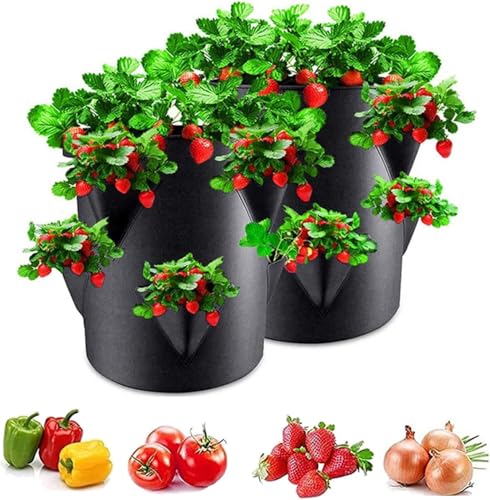 Opdestn Set di 2 Sacchis per Piante in Tessuto Non Tessuto 7 Gallone, Vasi di Coltivazione con Finestra Maniglie e 6 Tasca Laterale per la Coltivazione, Grow Bag Borse per Piantare Verdure e Frutta