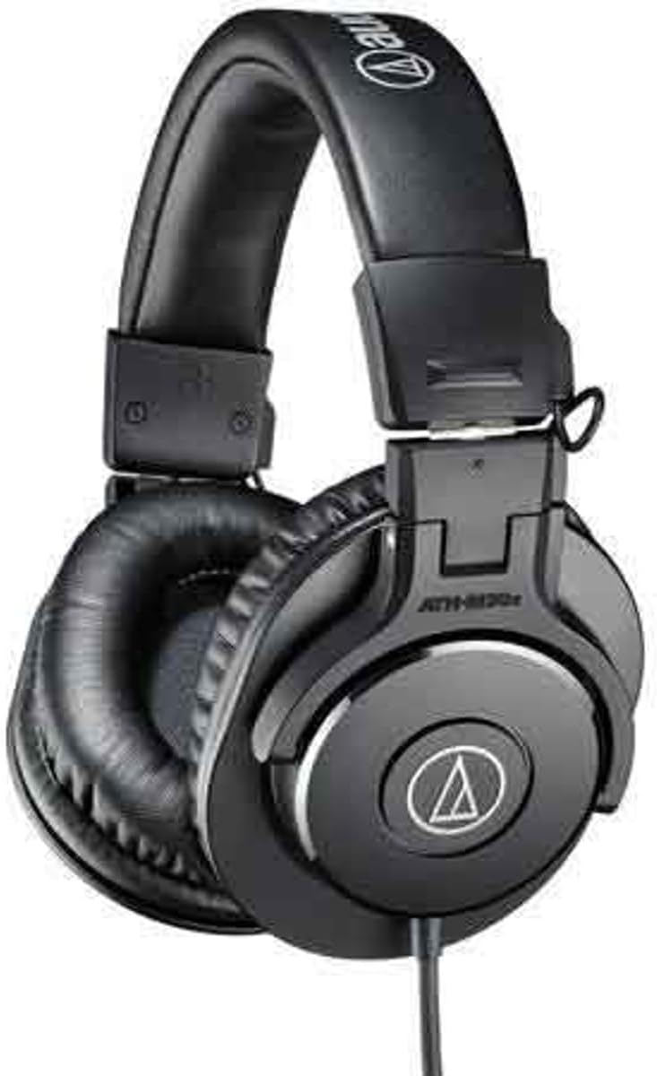 Audio-Technica ATH-M30x Closed-Back Over-Ear Professional Monitor Headphones, Black, Bundle with Desktop Stand